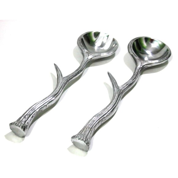Long Antler Aluminum Salad Serving Spoon Salad Serving Fork Servers Set 12 Inch - Picture 5 of 11